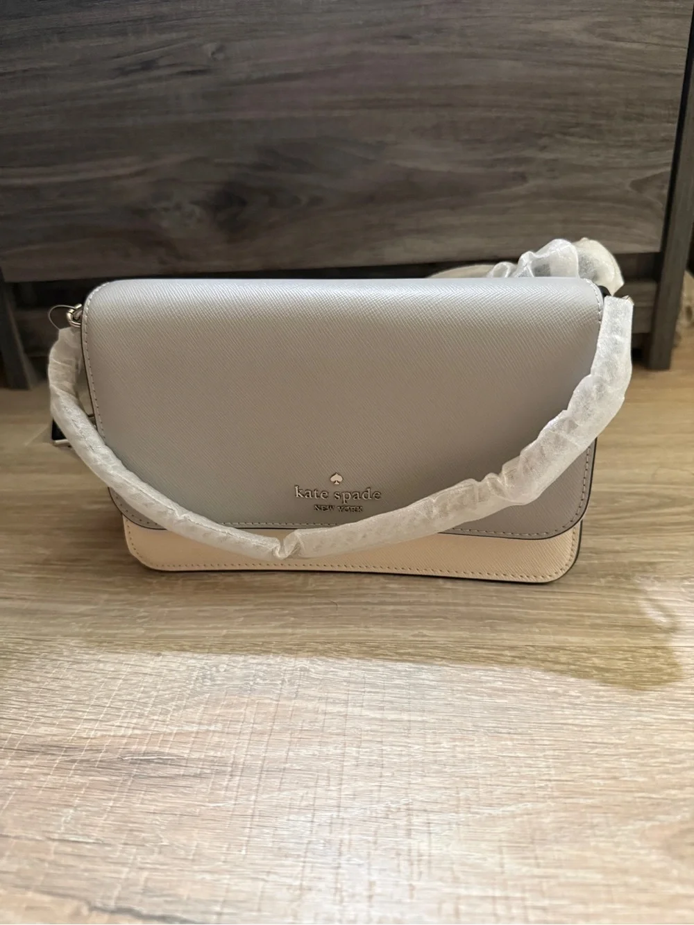 kate spade Leather Crossbody in Light Gray, Cream & Black